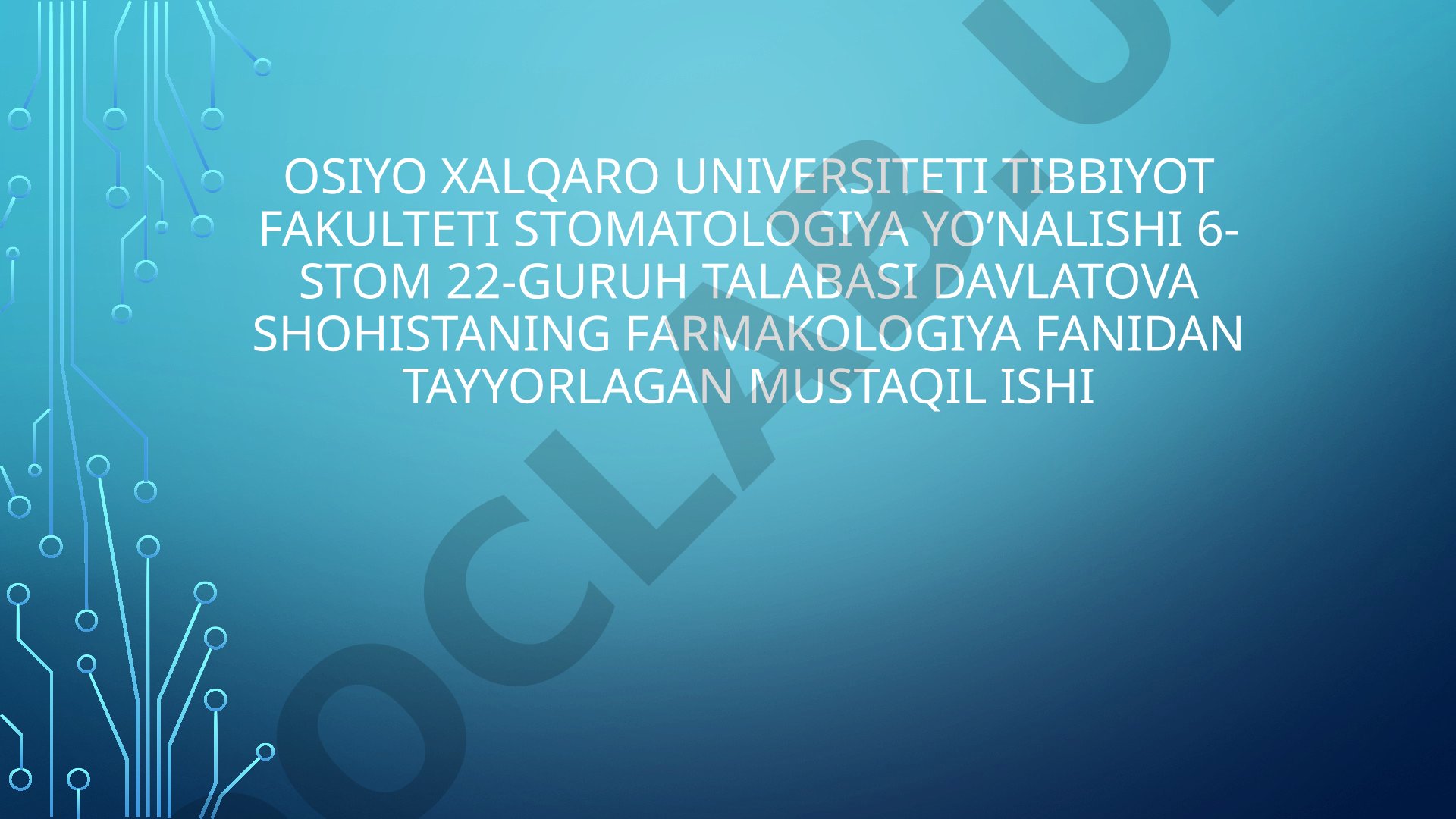 Mahalliy anestetiklar. Stomatologiyada qo'llanilishi