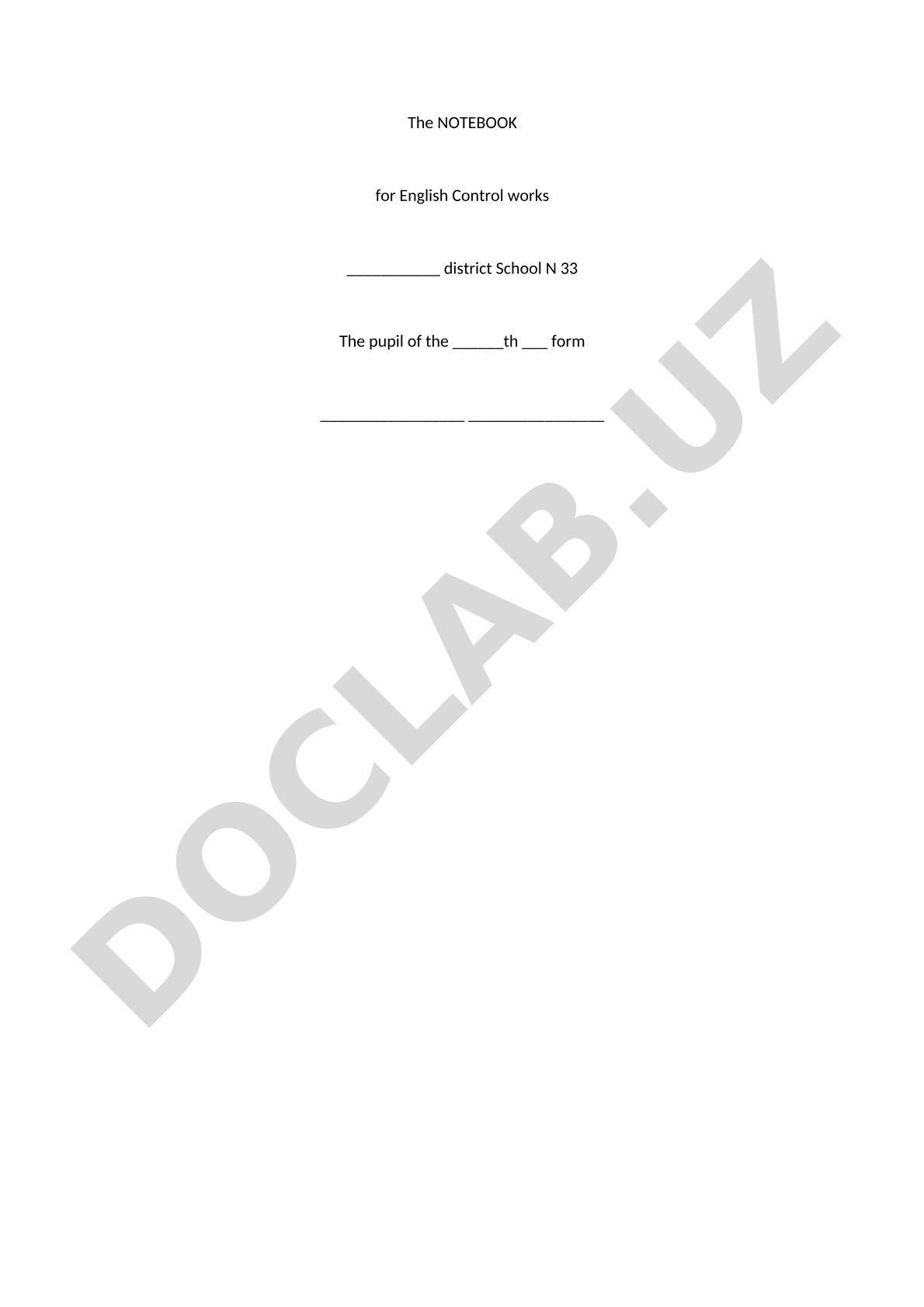 English Notebook Cover Pages for Control Works, Exercises, and Vocabulary