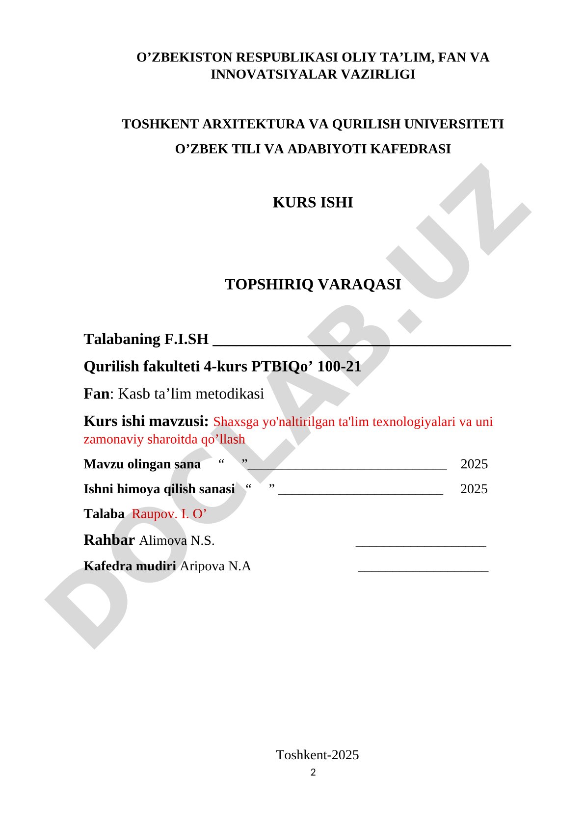 Shaxsga yo'naltirilgan ta'lim texnologiyalari va uni zamonaviy sharoitda qo’llash