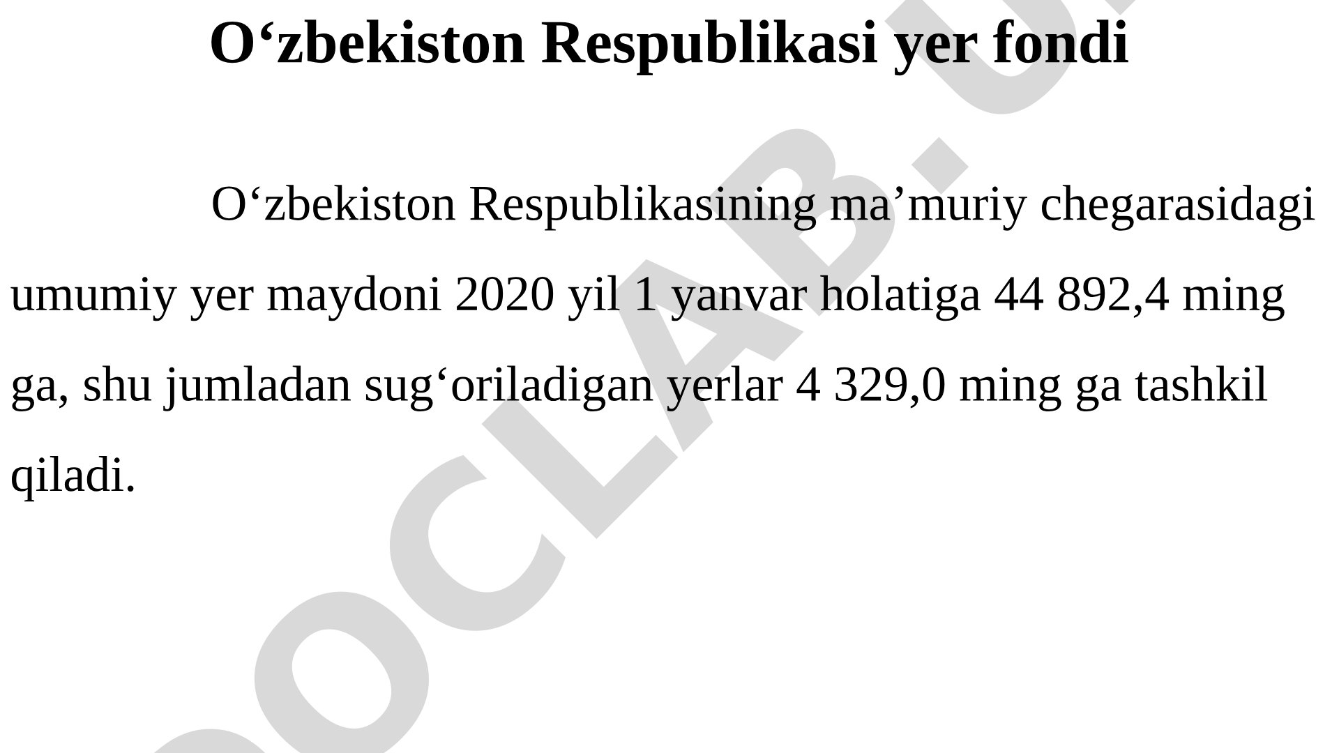 O'zbekiston Respublikasi yer fondi tarkibi va toifalari