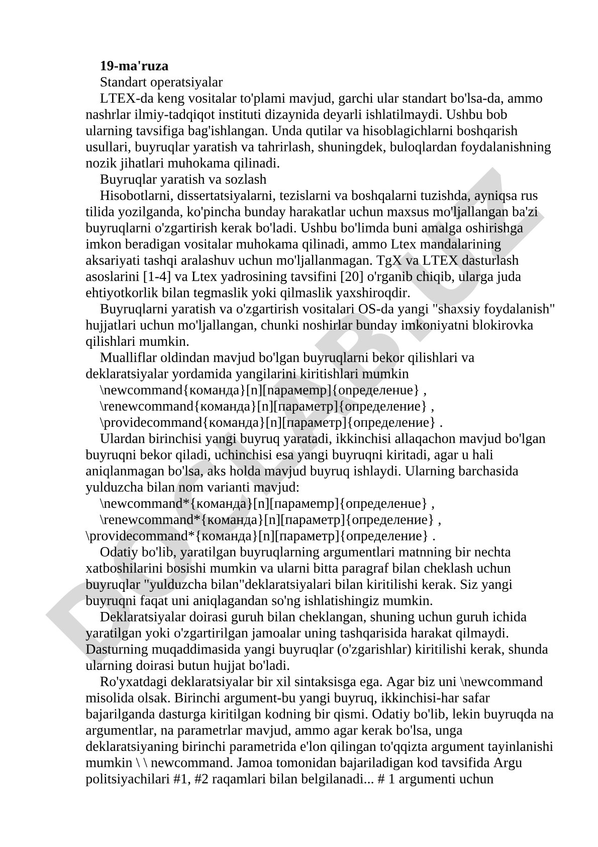 Standart operatsiyalar LaTeX-da