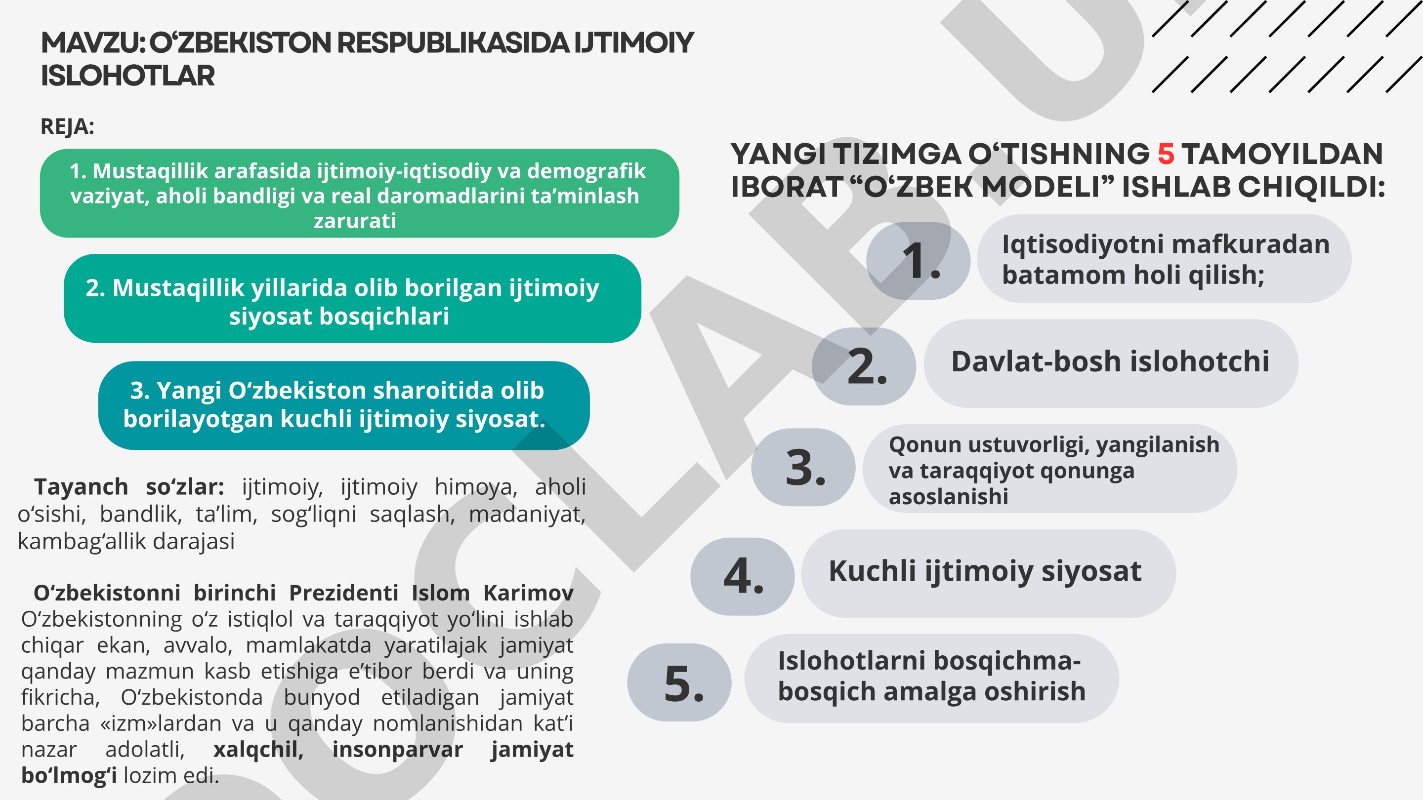 O‘ZBEKISTON RESPUBLIKASIDA IJTIMOIY ISLOHOTLAR