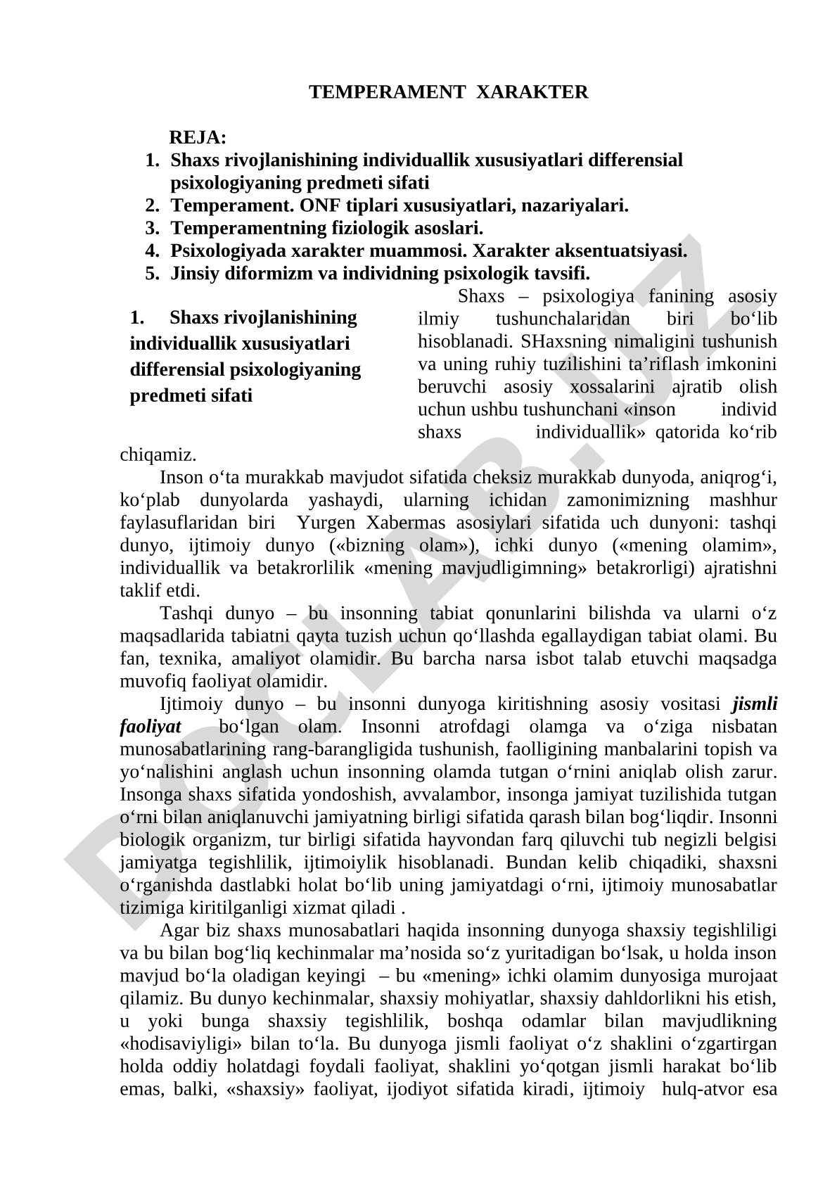 Temperament va xarakter psixologiyasi