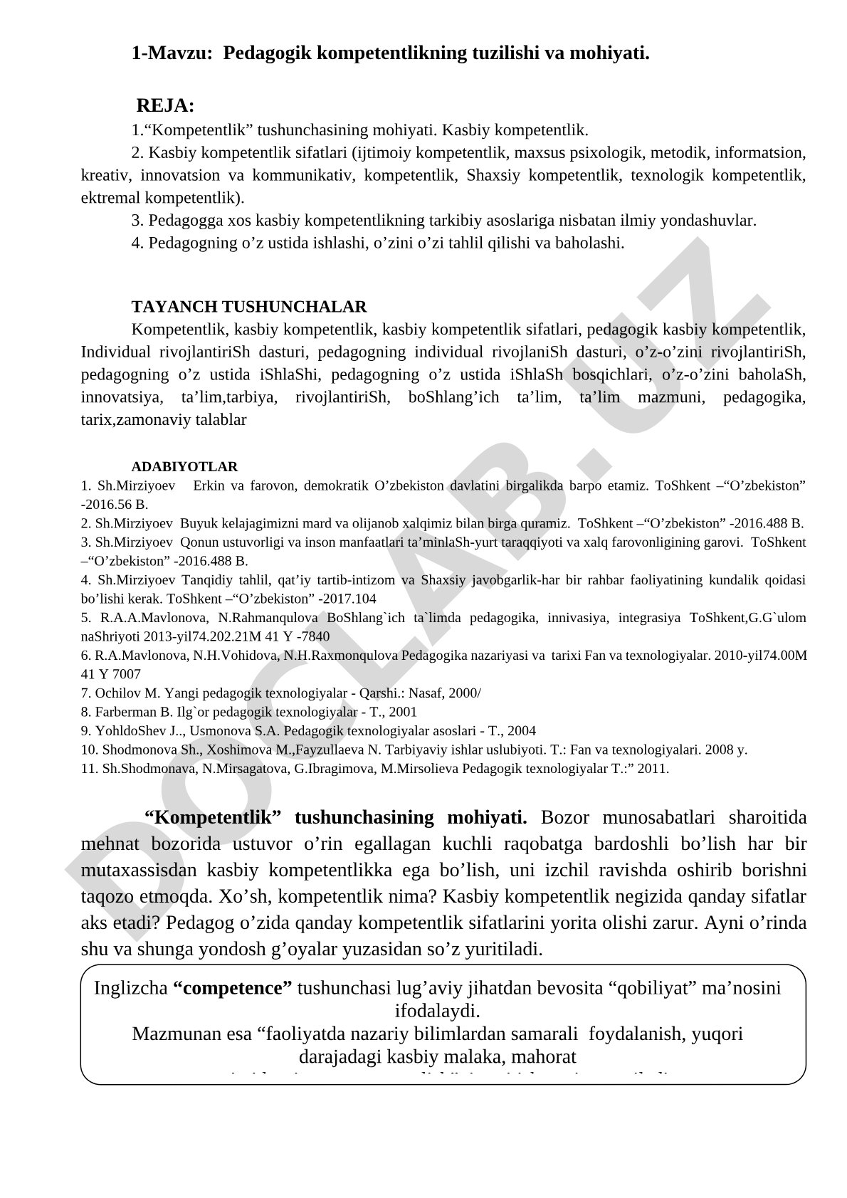 Pedagogik kompetentlikning tuzilishi va mohiyati