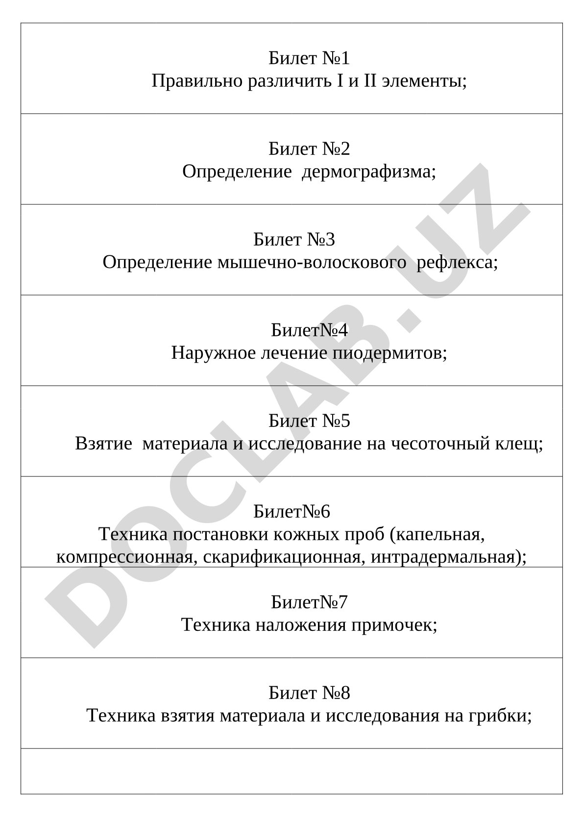 Билеты по дерматологии