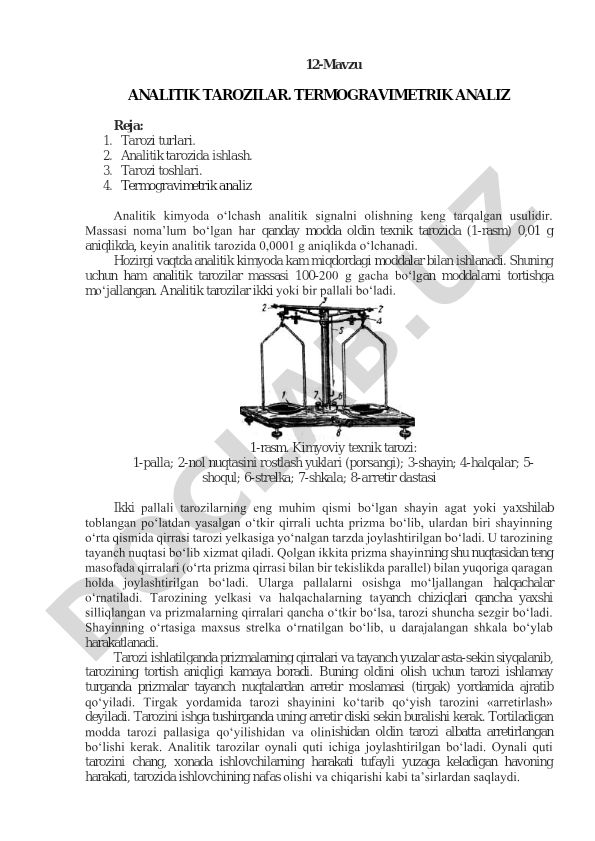 Analitik tarozi turlari va termogravimetrik analiz