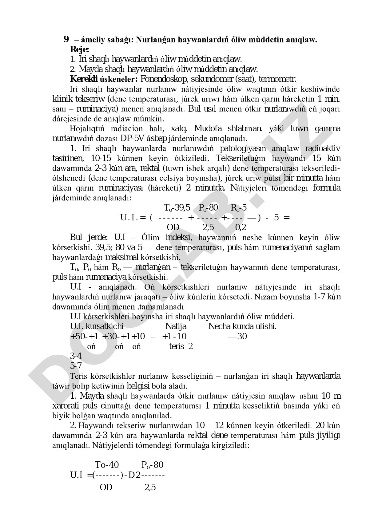 Nurlanǵan haywanlardıń óliw múddetin anıqlaw