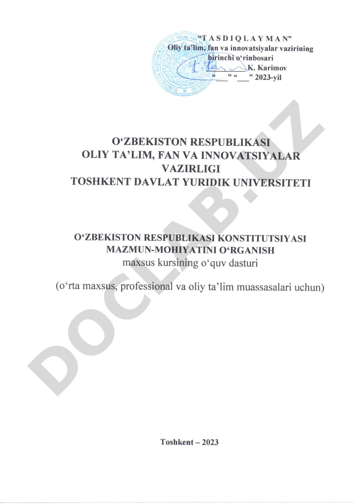 Oʻzbekiston Respublikasi Konstitutsiyasi mazmun-mohiyatini oʻrganish