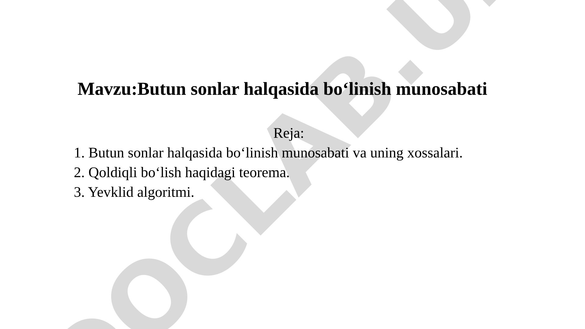 Butun sonlar halqasida boʻlinish munosabati