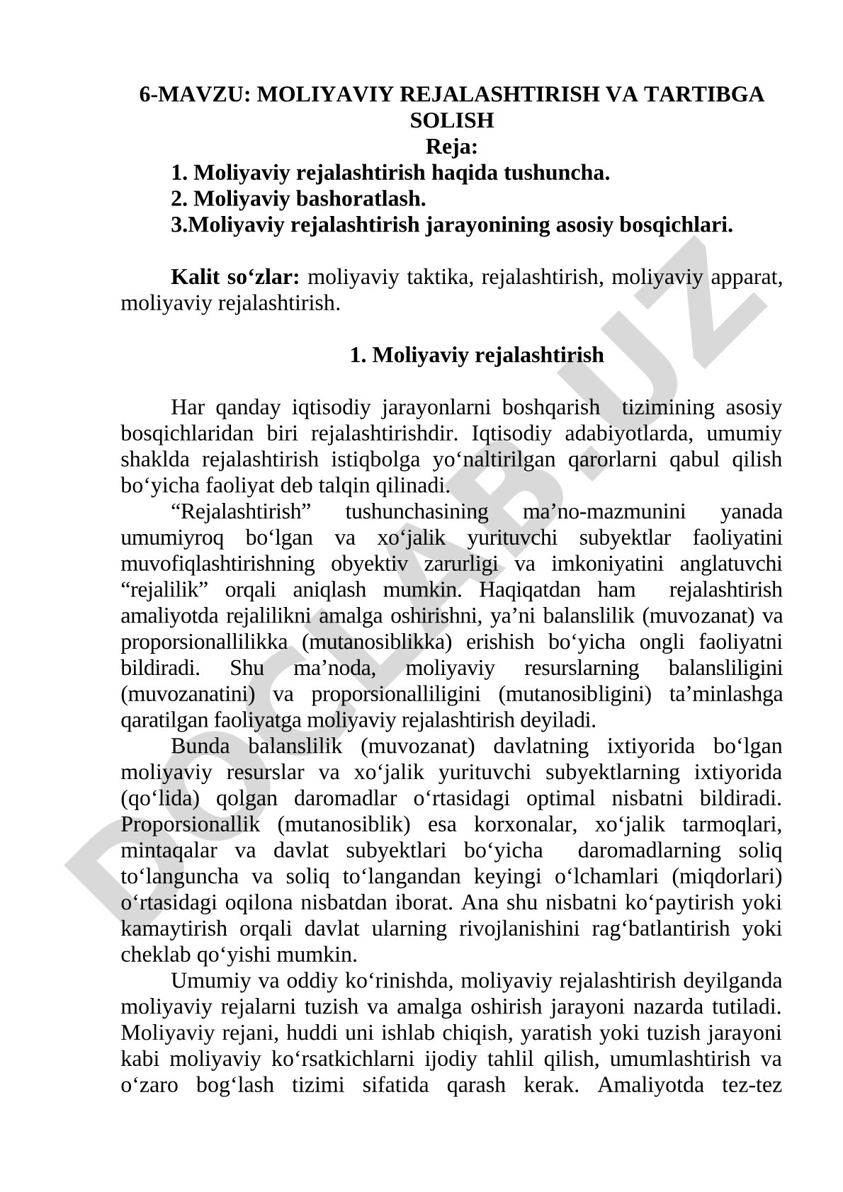 Moliyaviy rejalashtirish va tartibga solish