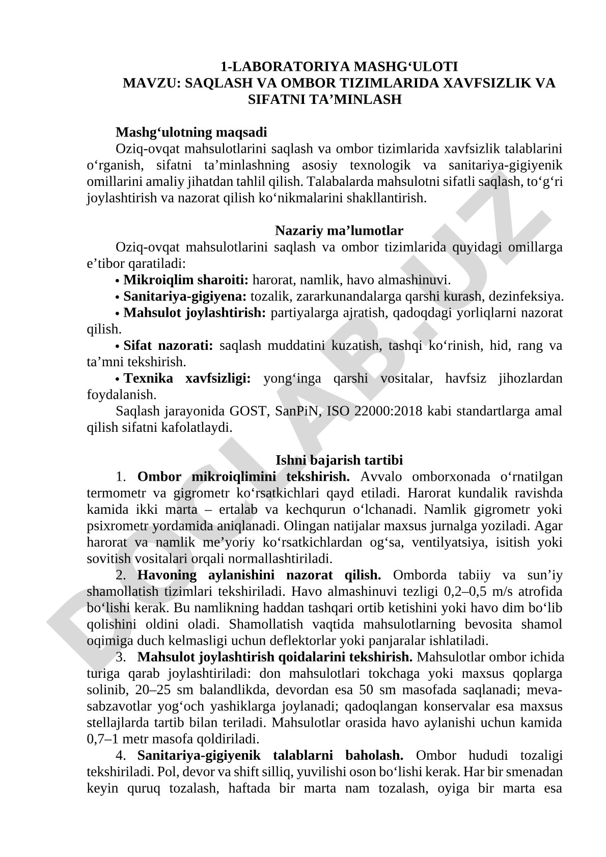 Saqlash va ombor tizimlarida xavfsizlik va sifatni ta'minlash