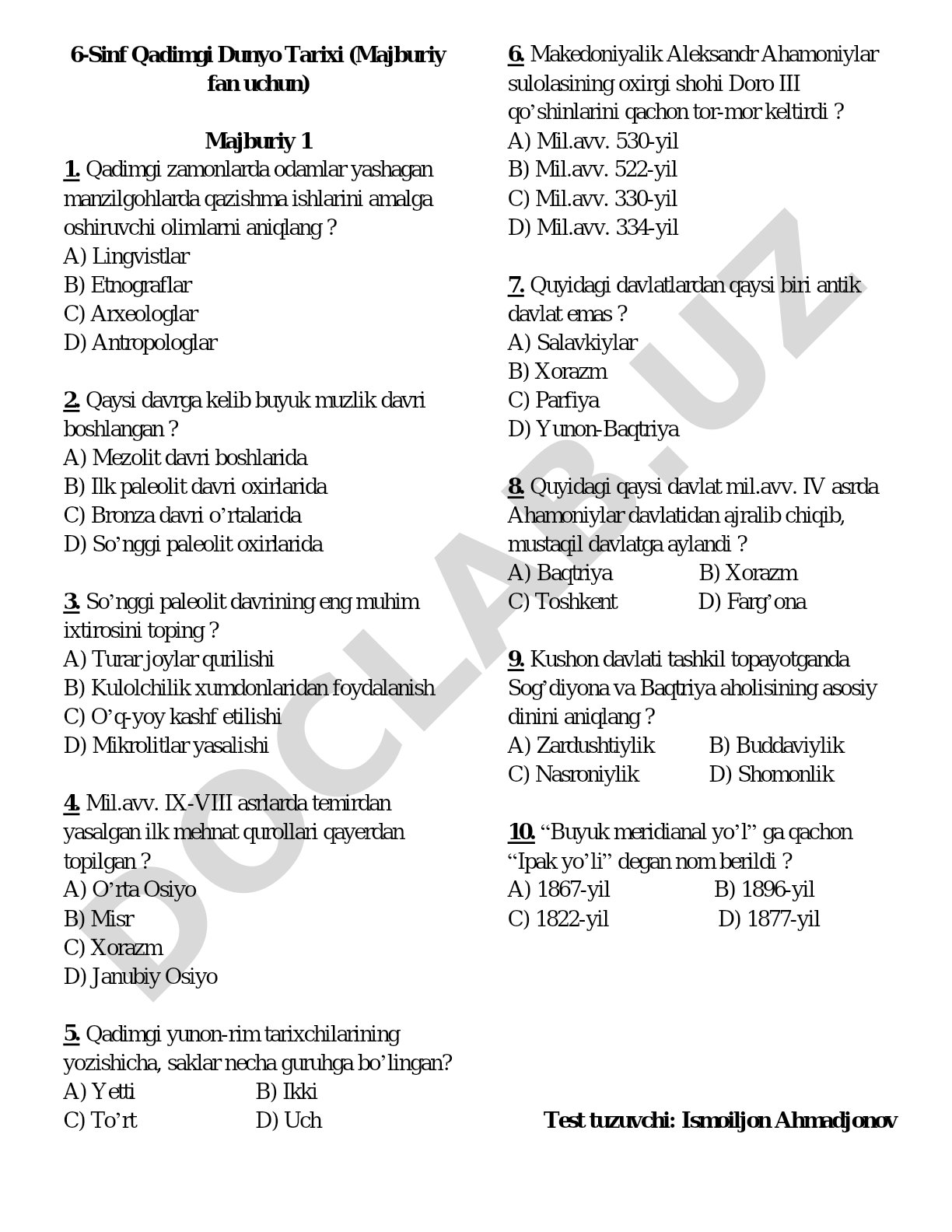 6-sinf Qadimgi Dunyo Tarixi
