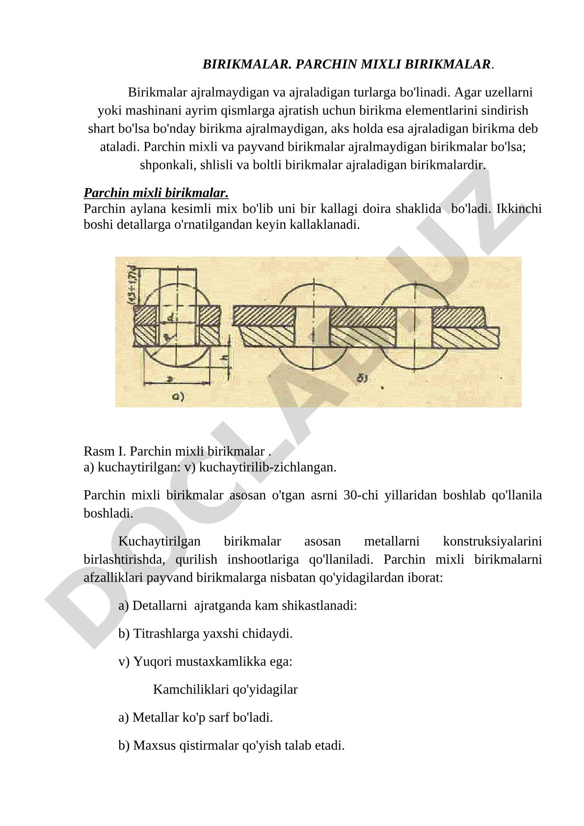 Birikmalar. Parchin mixli birikmalar