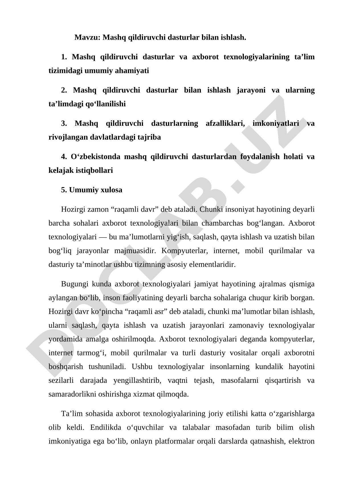 Mashq qildiruvchi dasturlar bilan ishlash
