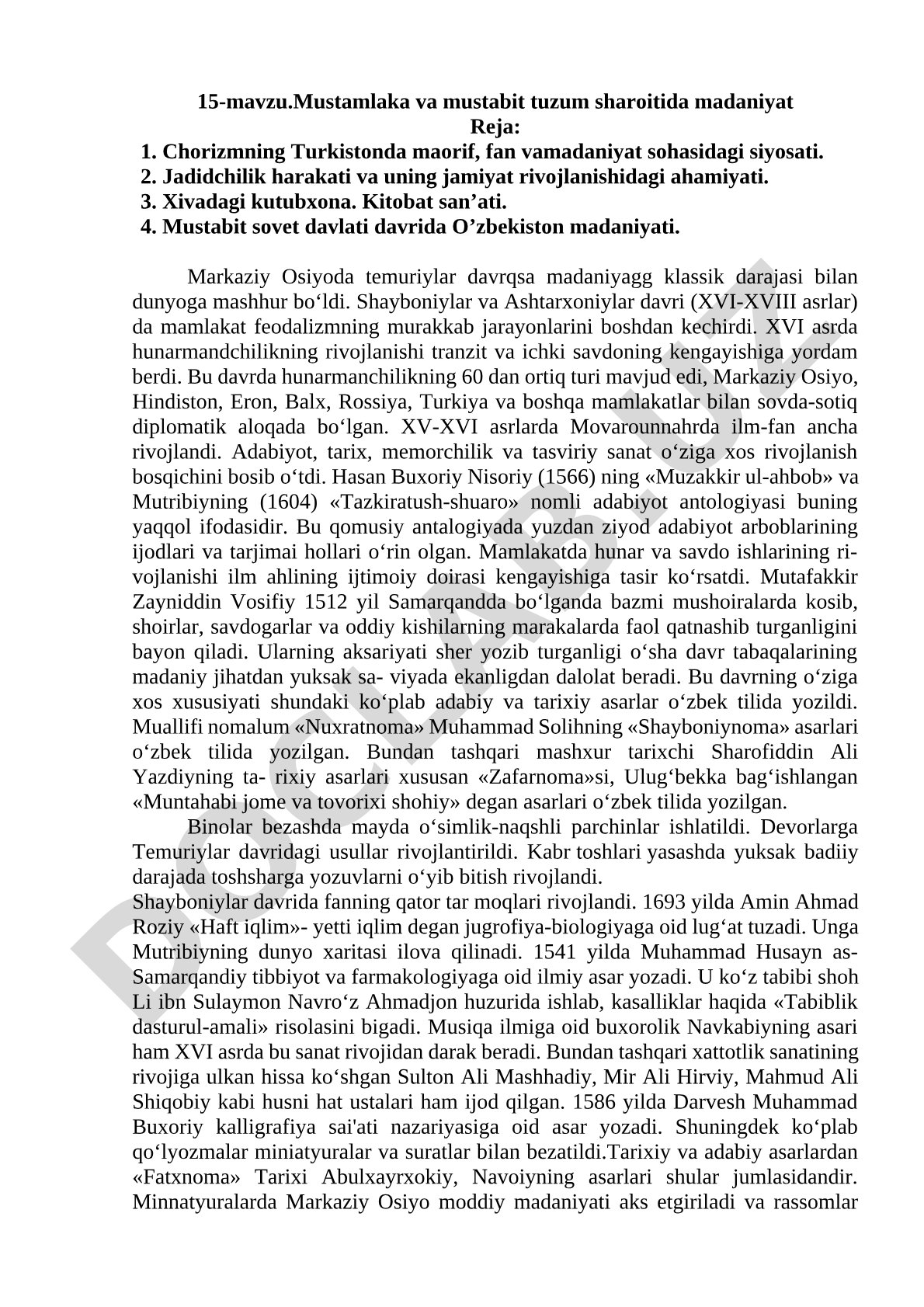Mustamlaka va mustabit tuzum sharoitida madaniyat