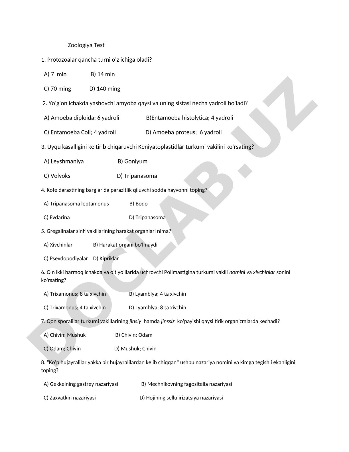 Zoologiya Test