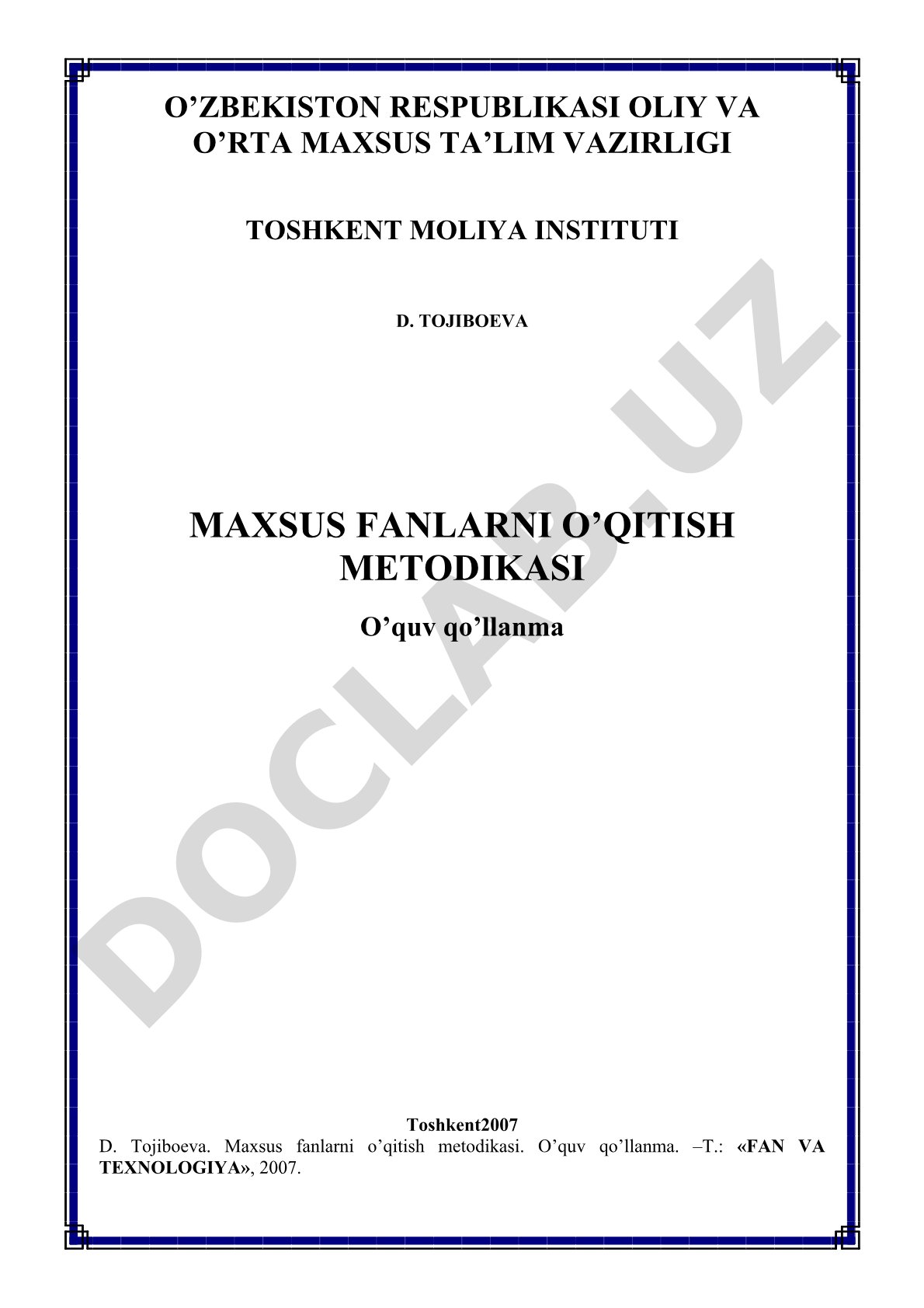 Maxsus fanlarni o'qitish metodikasi
