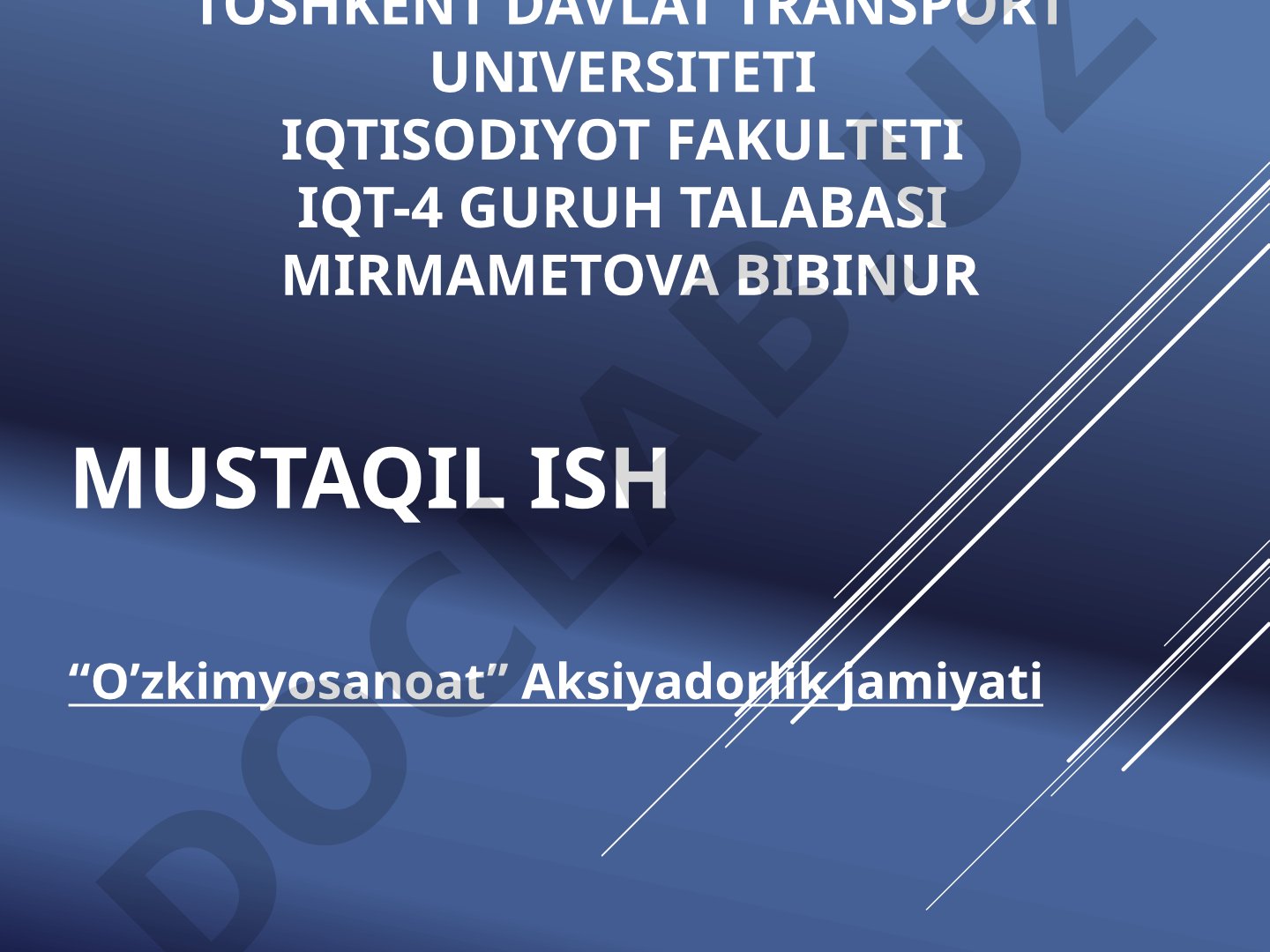 “O’zkimyosanoat” AJ korxona faoliyati, tahlili va xorijiy korxona tavsifi