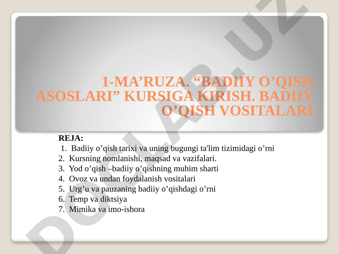 Badiiy o'qish asoslari