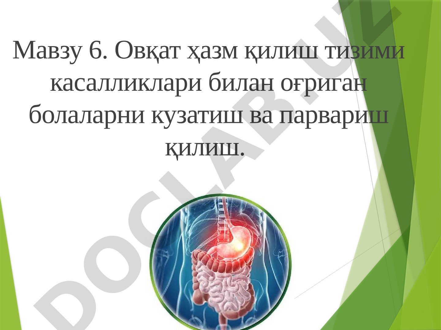 Овқат ҳазм қилиш тизими касалликлари билан оғриган болаларни кузатиш ва парвариш қилиш