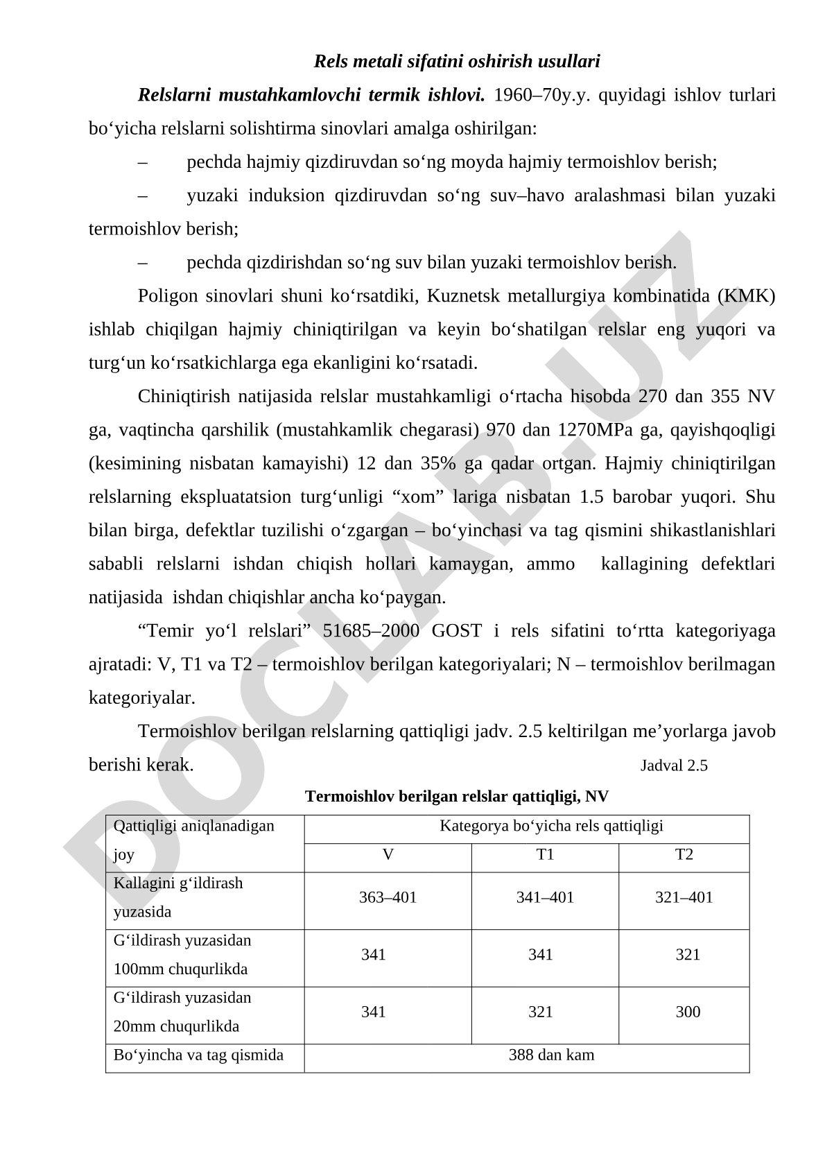 Rels metali sifatini oshirish usullari