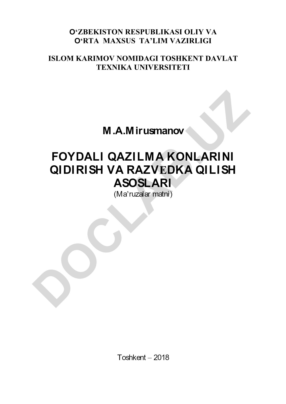 Foydali qazilma konlarini qidirish va razvedka qilish asoslari