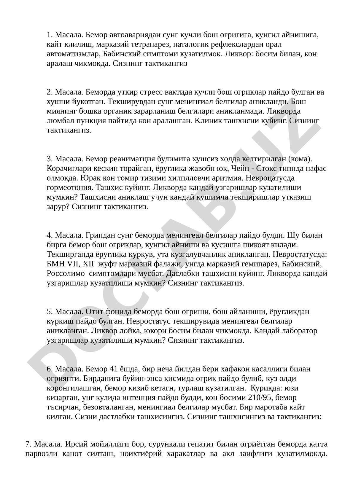 Bemorlarda travmatik va yuqumli asoratlar bilan bog'liq nevrologik holatlar