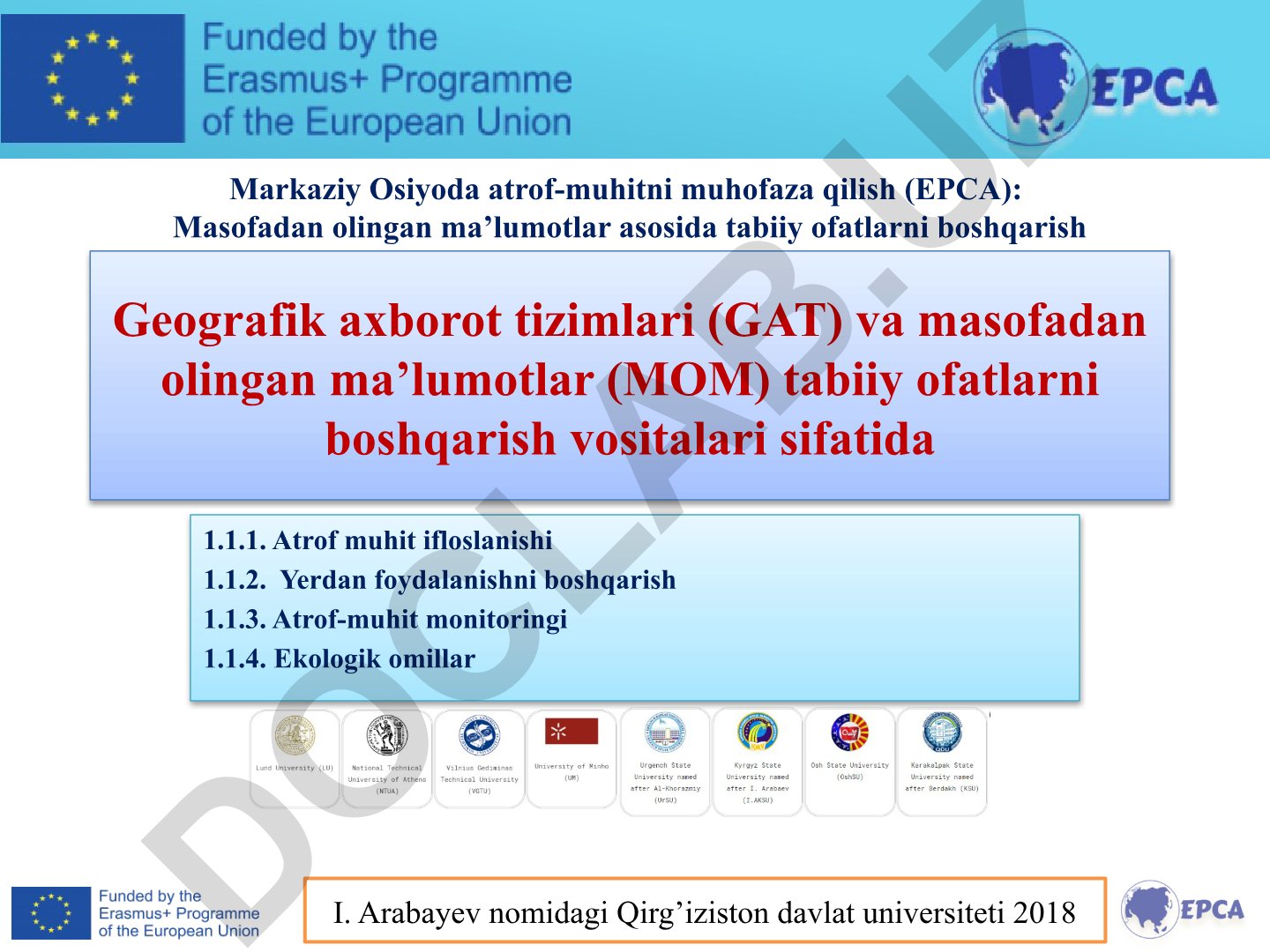 Markaziy Osiyoda atrof-muhitni muhofaza qilish va tabiiy ofatlarni boshqarish