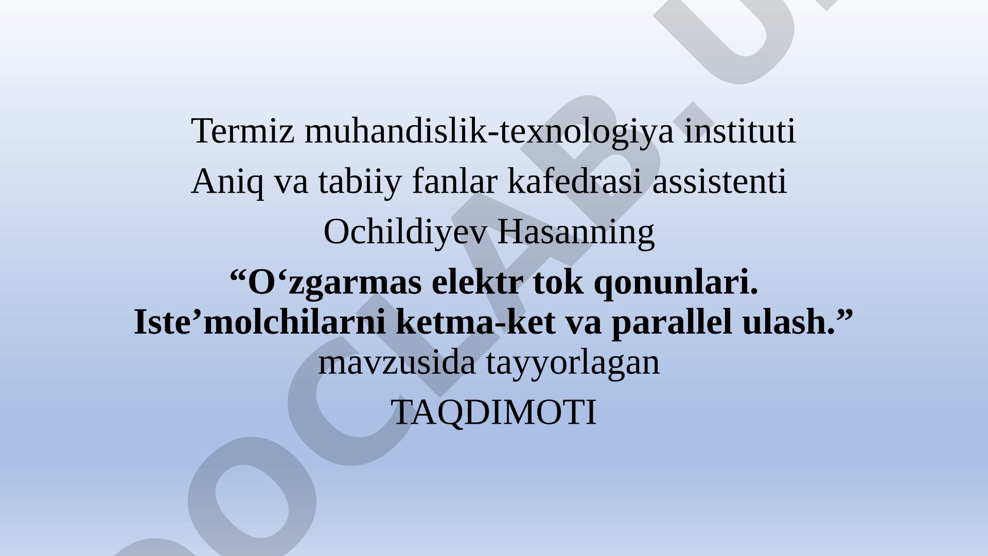 O‘zgarmas elektr tok qonunlari. Iste’molchilarni ketma-ket va parallel ulash.