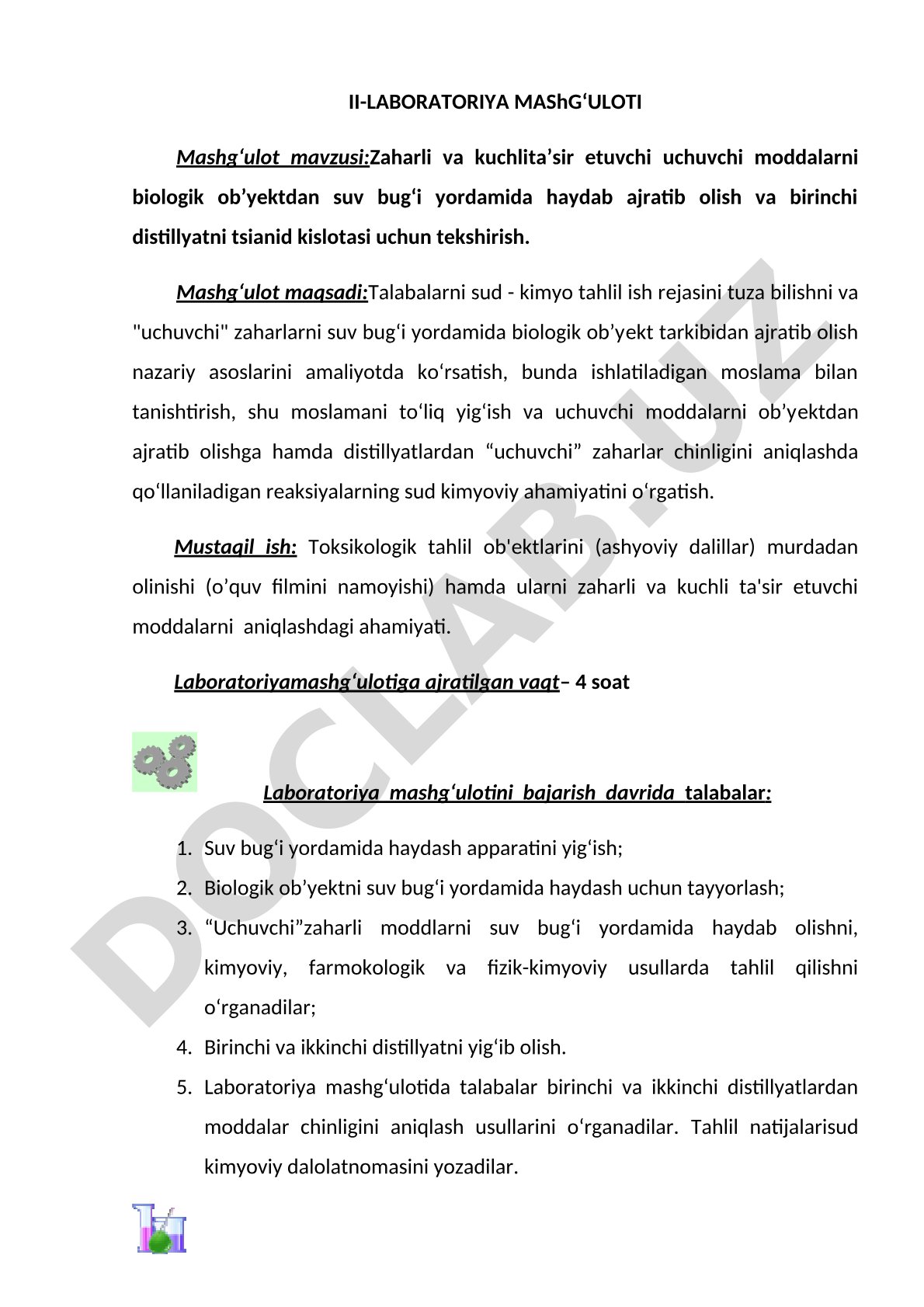 Zaharli va kuchli ta'sir etuvchi uchuvchi moddalarni suv bug'i yordamida haydab ajratib olish