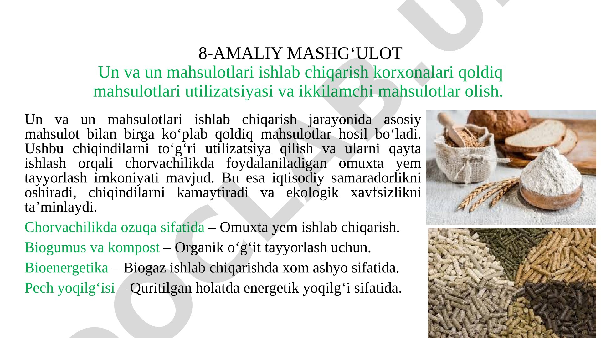 Un va un mahsulotlari ishlab chiqarish korxonalari qoldiq mahsulotlari utilizatsiyasi va ikkilamchi mahsulotlar olish
