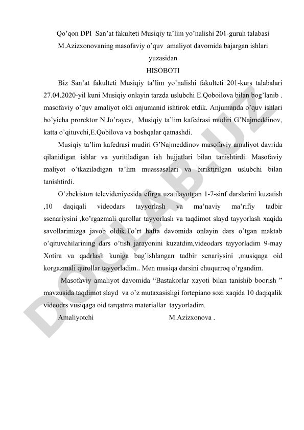 Masofaviy o'quv amaliyoti hisoboti