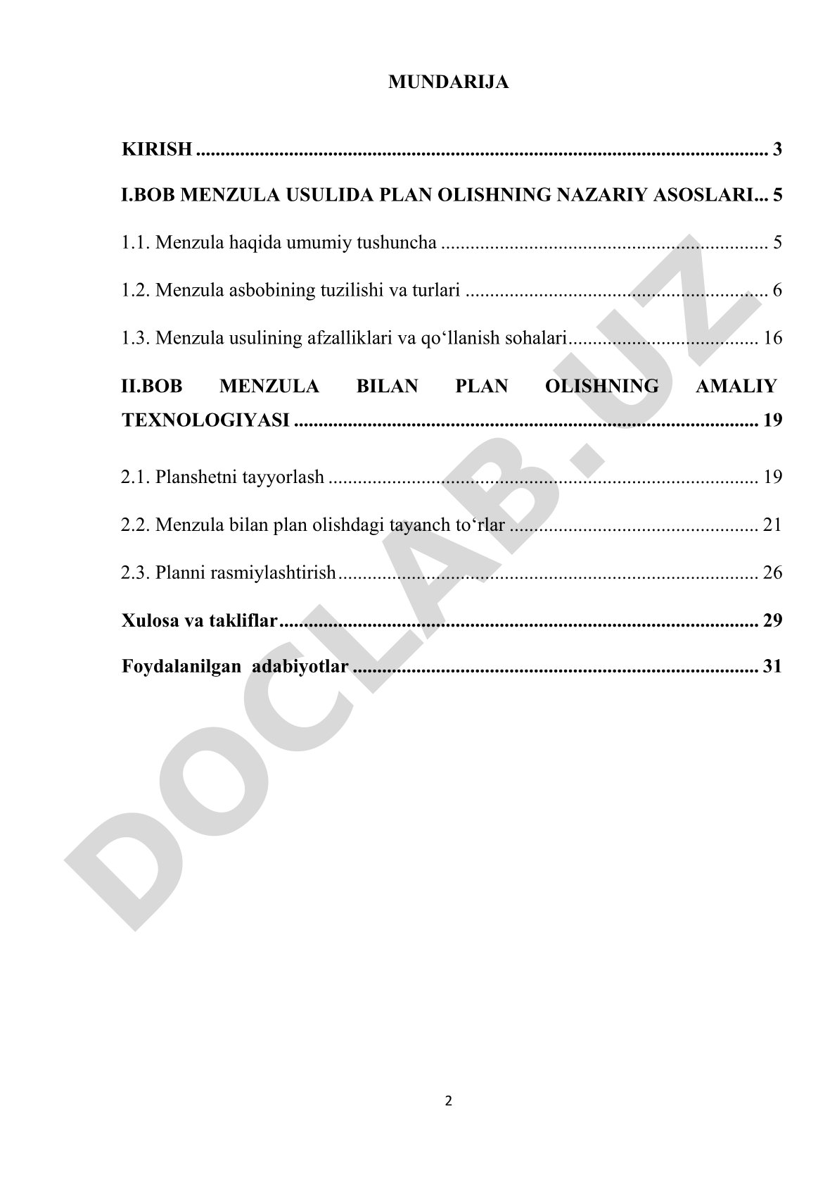 Menzula bilan plan olish
