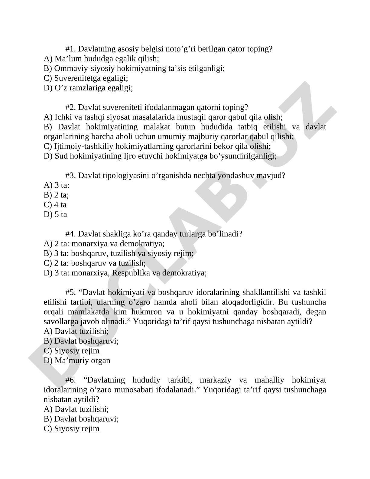 Davlatning belgilari, suverenitet va davlat shakllari