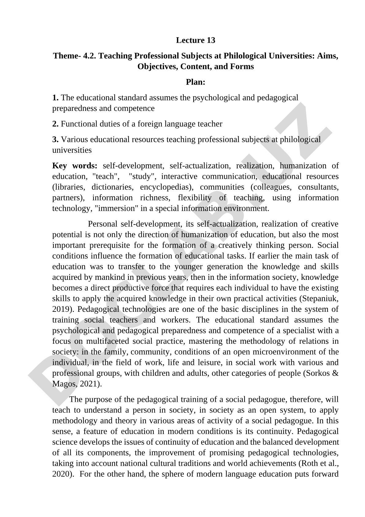Teaching Professional Subjects at Philological Universities: Aims, Objectives, Content, and Forms