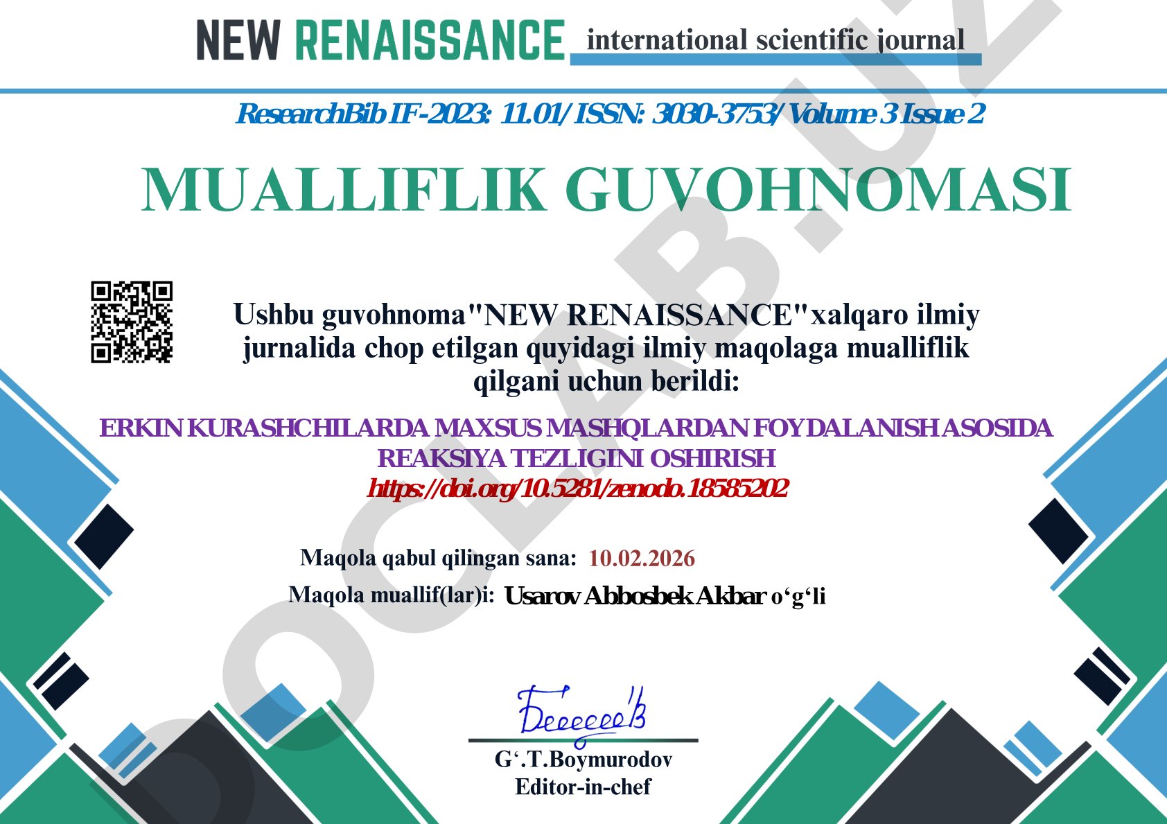 Erkin kurashchilarda maxsus mashqlardan foydalanish asosida reaksiya tezligini oshirish