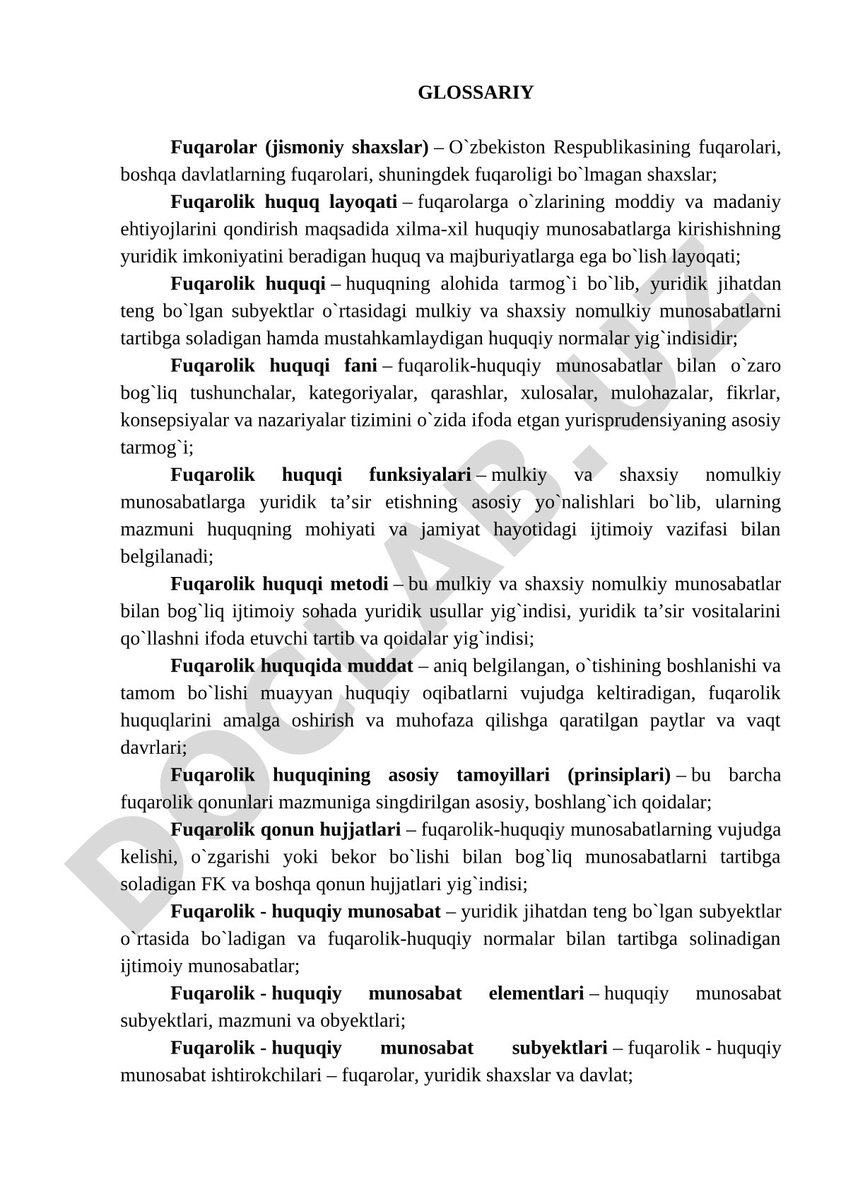 Glossariy: Fuqarolik huquqi tushunchalari