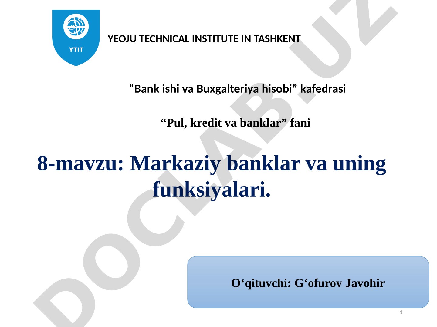 Markaziy banklar va uning funksiyalari