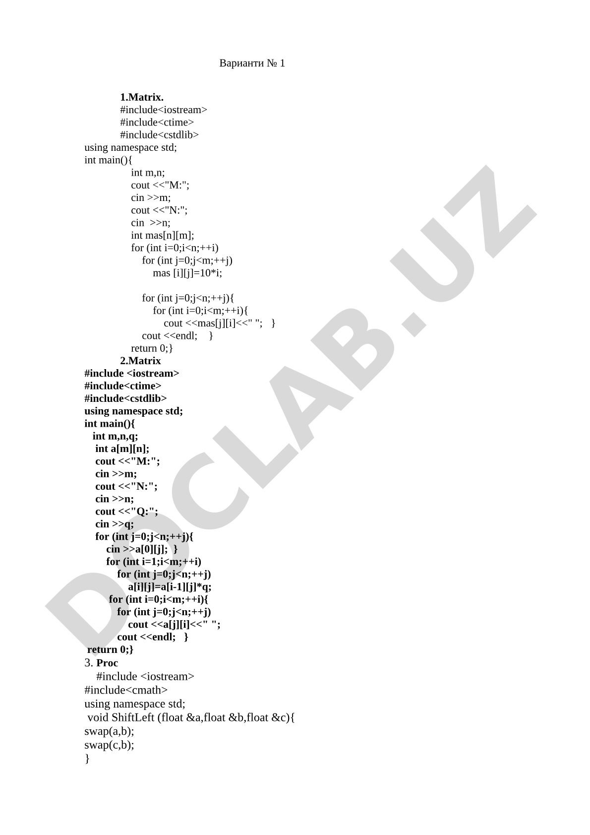 C++ dasturlash masalalari