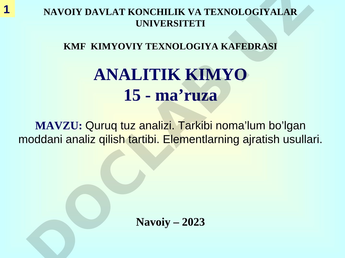 Quruq tuz analizi. Tarkibi noma’lum bo’lgan moddani analiz qilish tartibi. Elementlarning ajratish usullari.