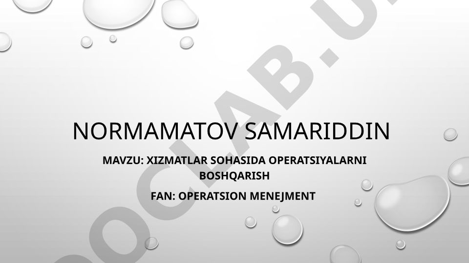 Xizmatlar Sohasida Operatsiyalarni Boshqarish