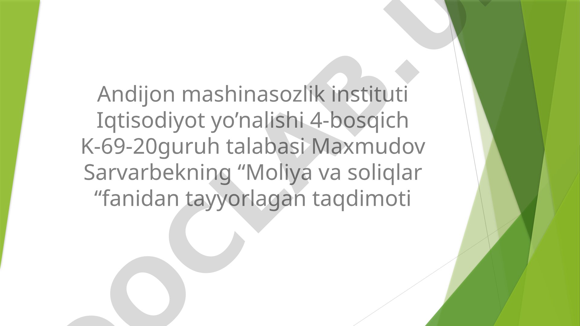 Moliyaviy nazoratning mohiyati, prinsiplari, shakllari va usullari haqida taqdimot