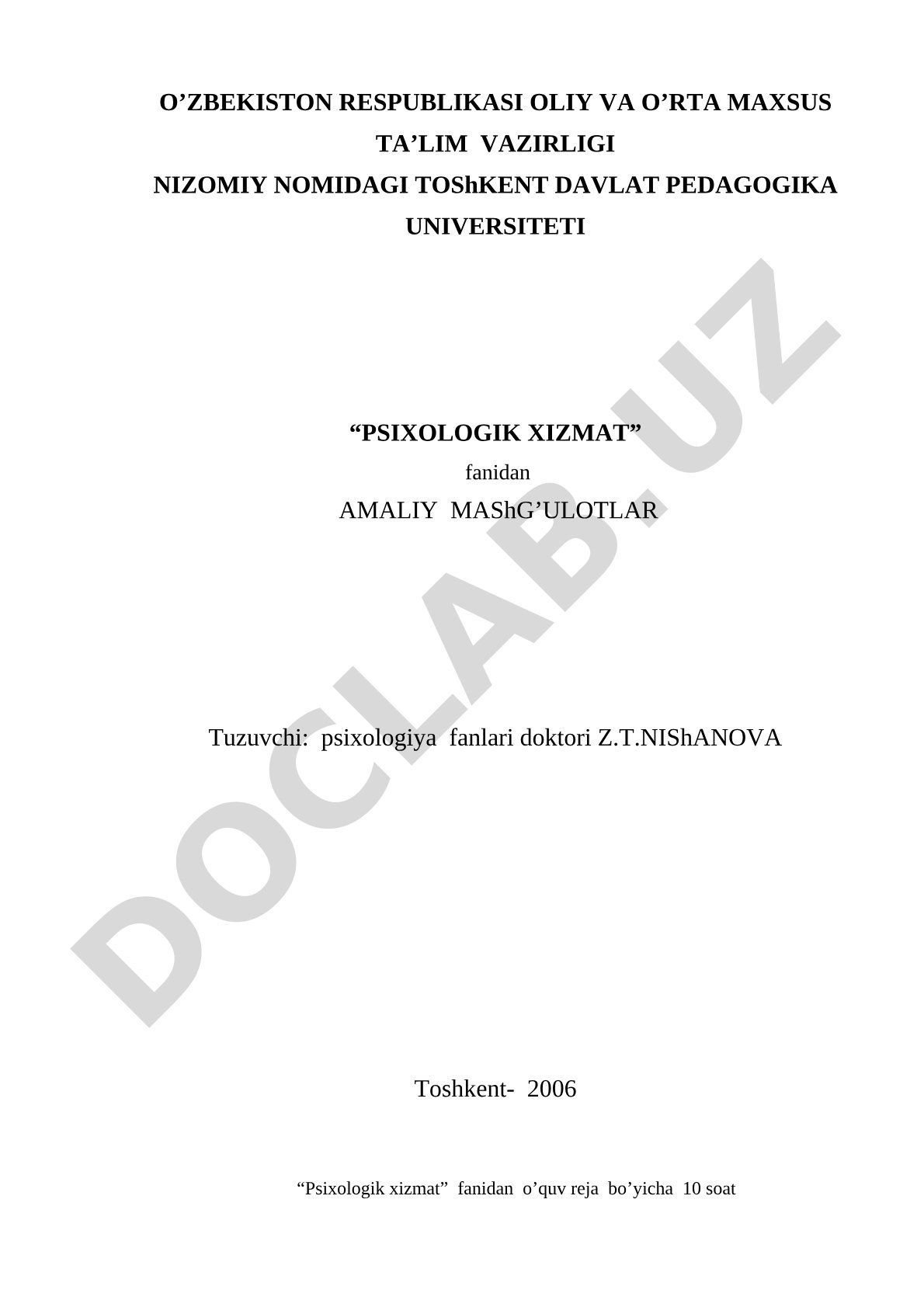 Psixologik xizmat fanidan amaliy mashg'ulotlar