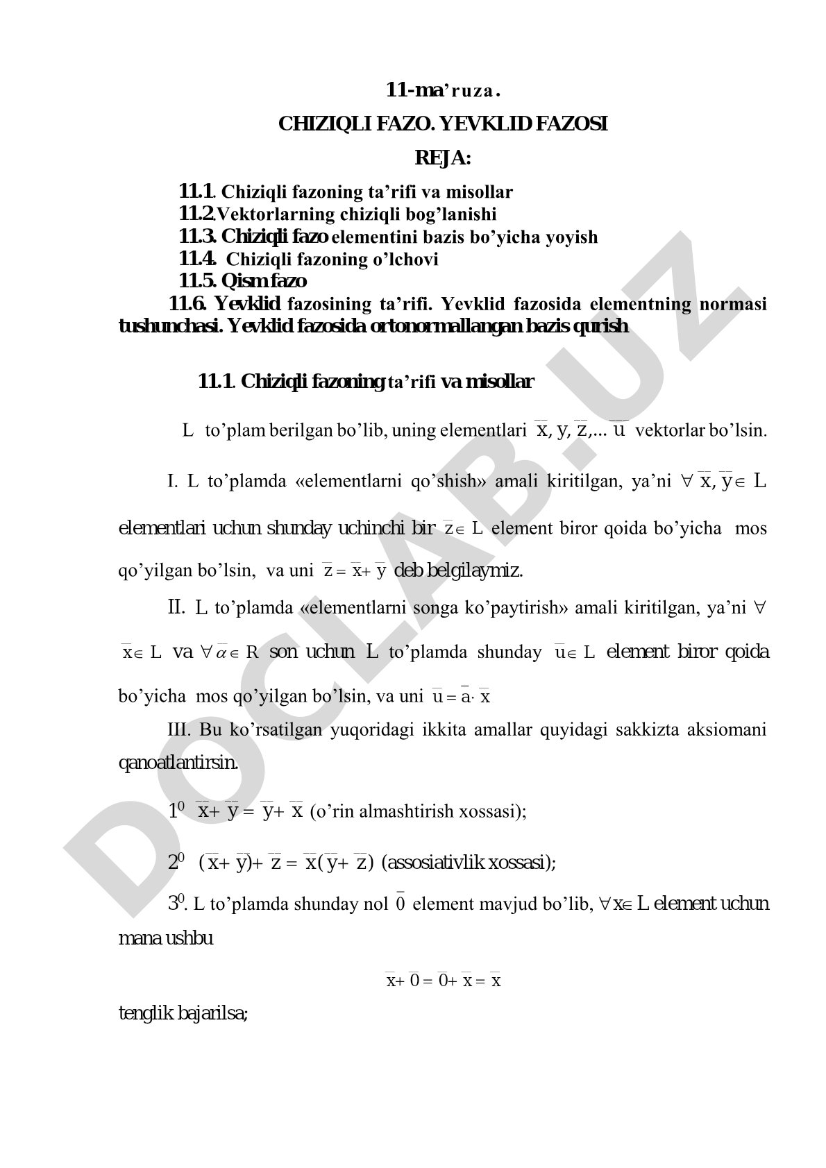 Chiziqli fazo. Yevklid fazosi