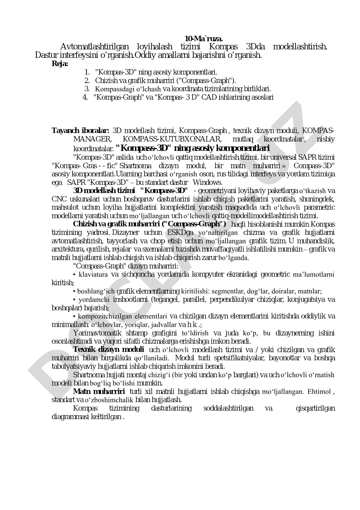 Kompas-3D tizimining asosiy komponentlari va CAD asoslari