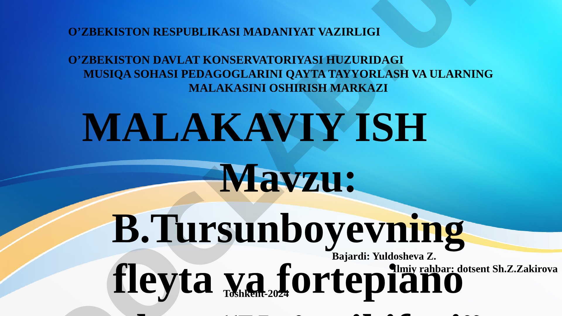 B.Tursunboyevning fleyta va fortepiano uchun "Ko'ngil ifori" asari ustida ishlash