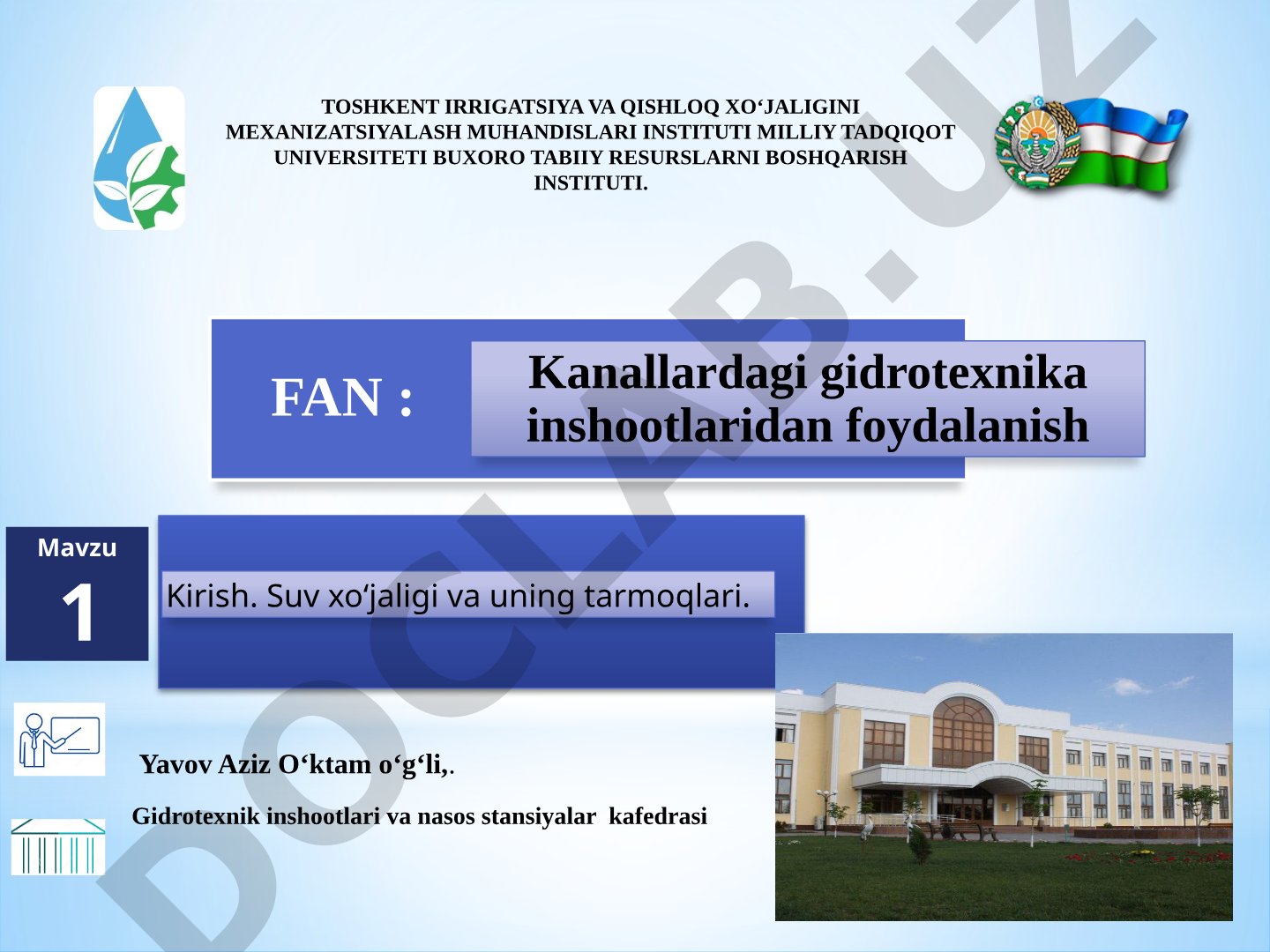 Kanallardagi gidrotexnika inshootlaridan foydalanish