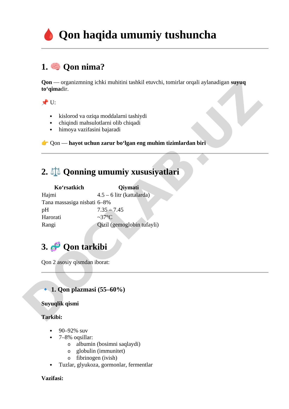 Qon haqida umumiy tushuncha