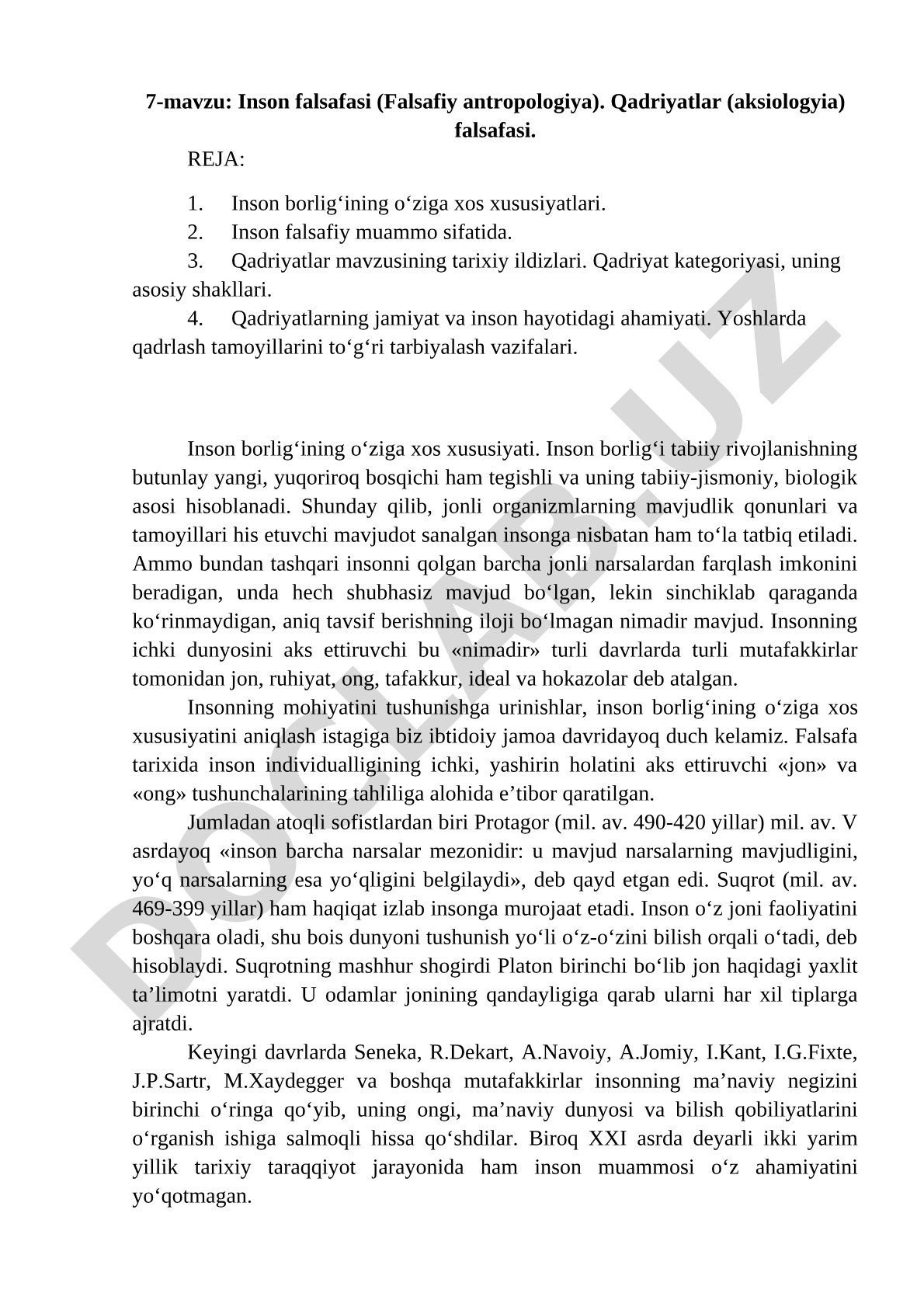 Inson falsafasi (Falsafiy antropologiya). Qadriyatlar (aksiologyia) falsafasi