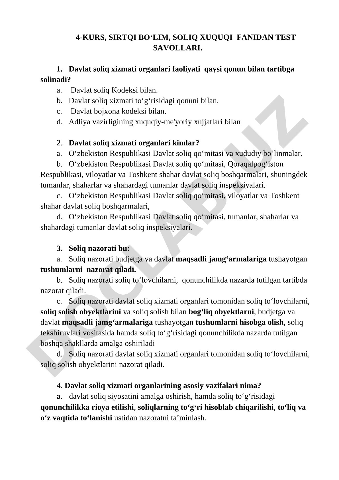Davlat soliq xizmati organlari faoliyati va soliq nazorati